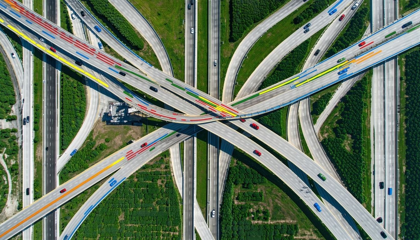 Interactive toll road map with highlighted routes